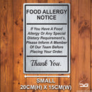 Food Allergy Safety Notice Wall Mounted Metal Plaque Small Brushed Silver