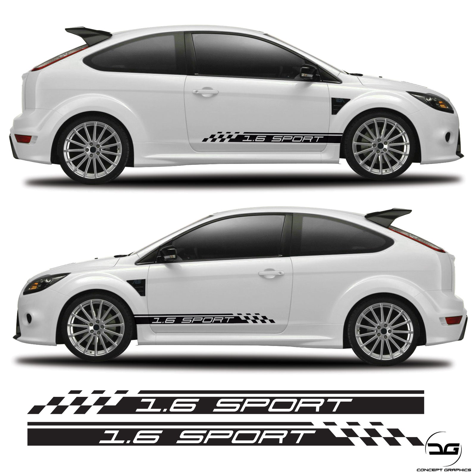 Ford Focus 1.6 Sport Chequered Side Stripe Graphics | Concept Graphics