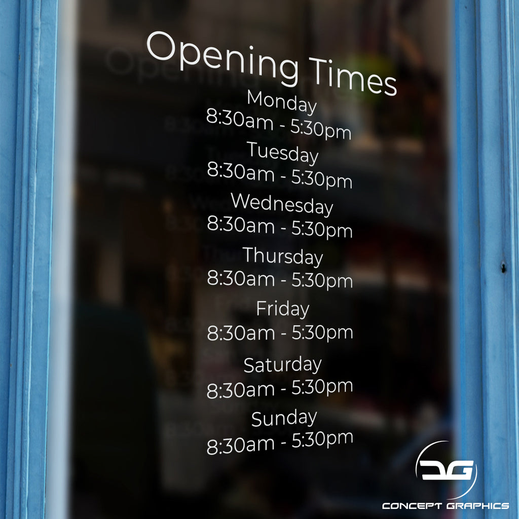 Simple Opening Hours Simple Customised Opening Hours Times Business Sign | Concept Graphics