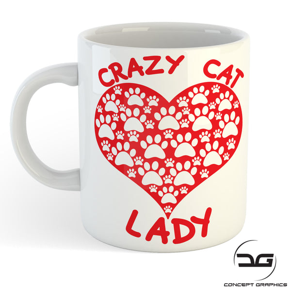 Crazy Cat Lady Paw Print Love Heart Funny Mug/Cup