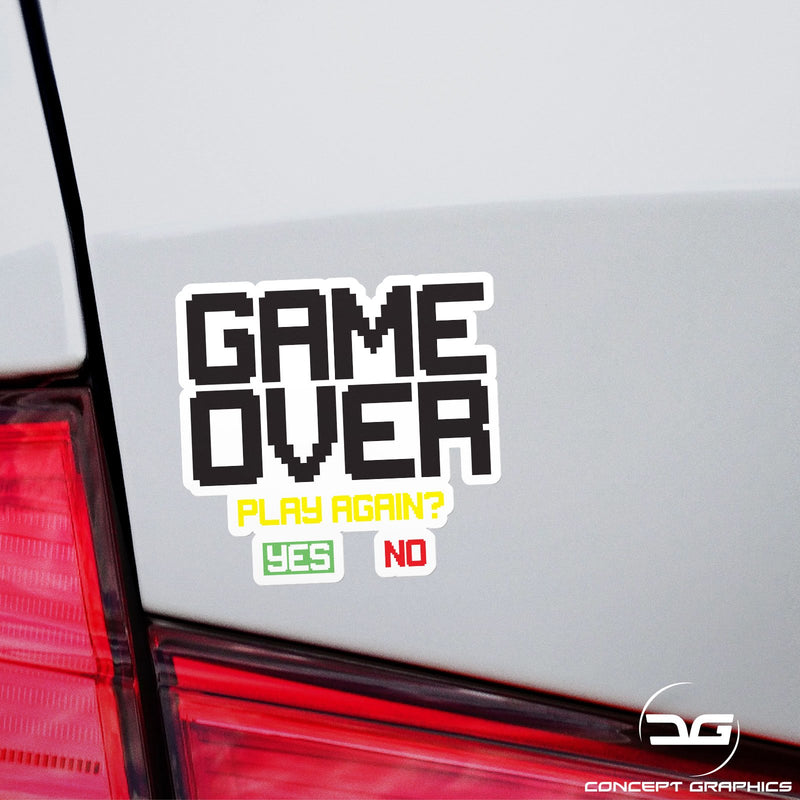 Game Over Play Again? Retro 8 Bit Car Window Bumper Vinyl Decal Sticker