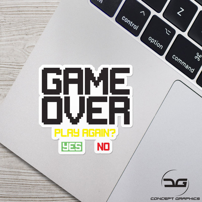 Game Over Play Again? Retro 8 Bit Laptop Vinyl Decal Sticker