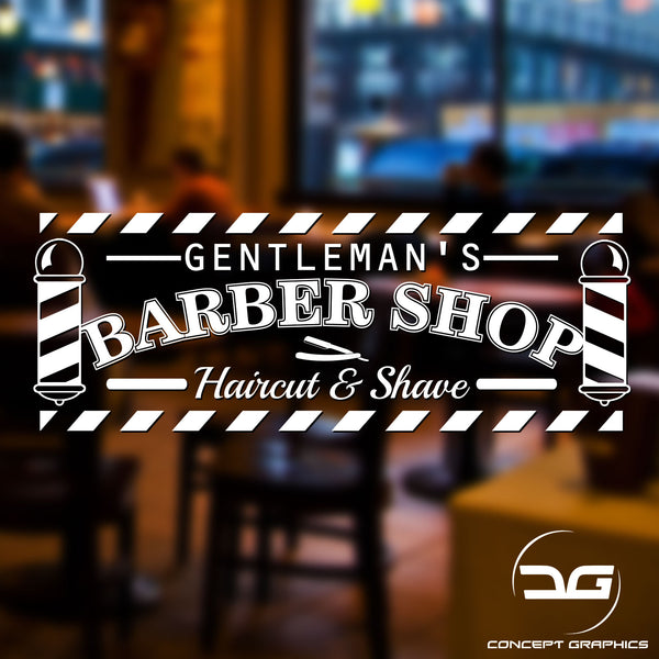 Gentleman's Barber Shop Hair Cut & Shave Vinyl Decal Window Wall Door Sticker Sign