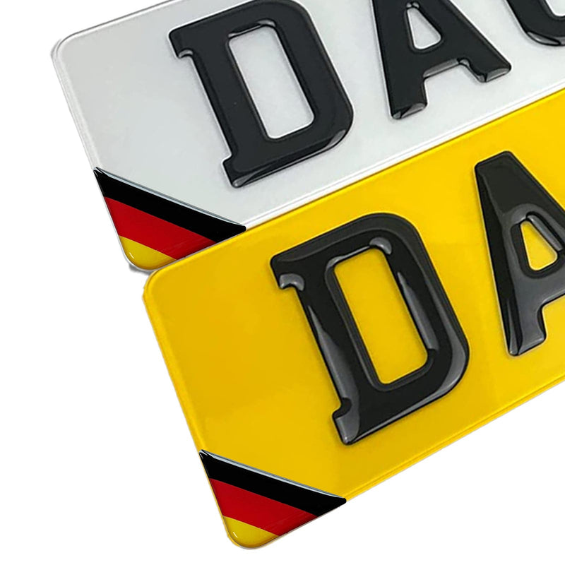 2x German Flag Car Number Plate Corner 3D Domed Gel Badges Fits BMW, Audi, Volkswagen