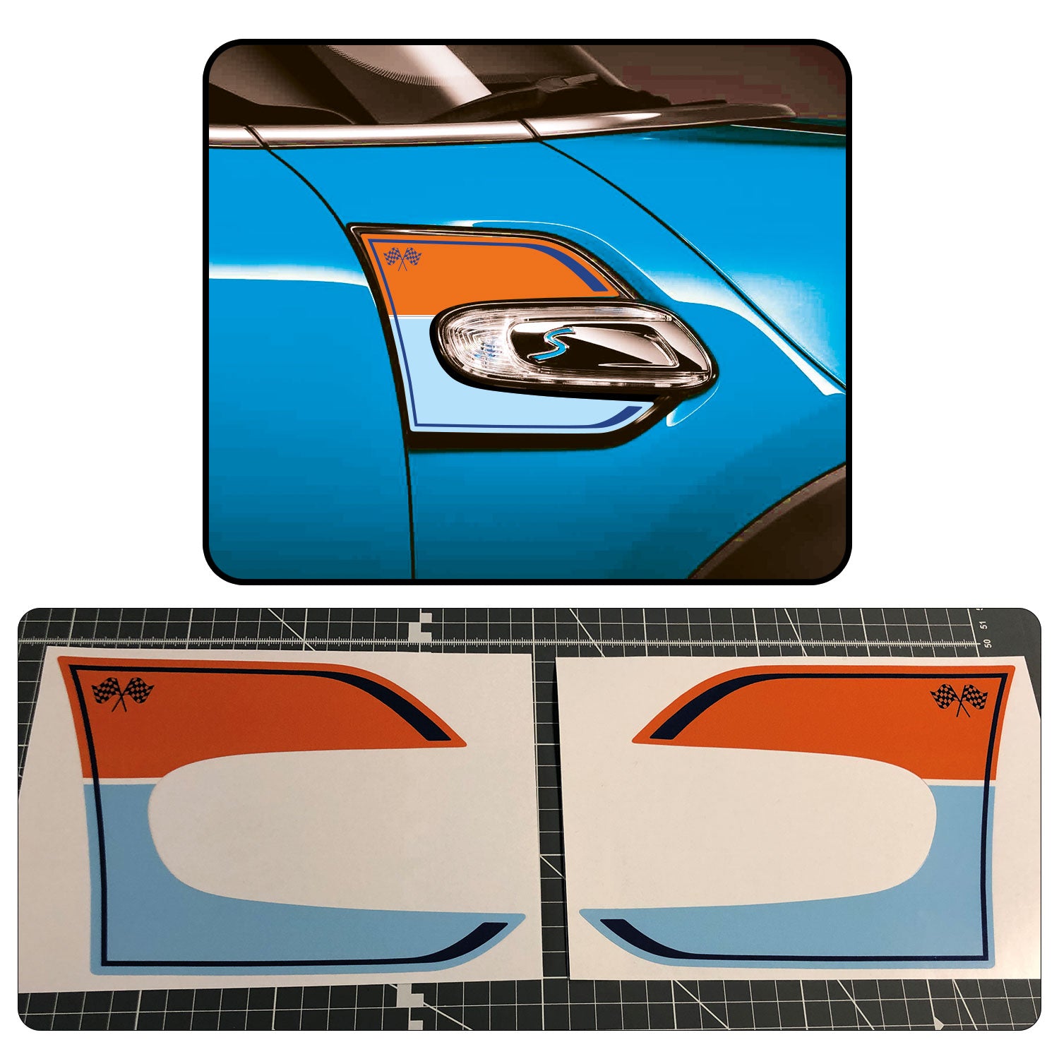 Mini Cooper F56 Racing Flag Gulf Side Sticker Inlay | Concept Graphics