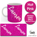 Custom Personalised Name Printed Hot Pink Glitter Effect Coffee Mug Cup 