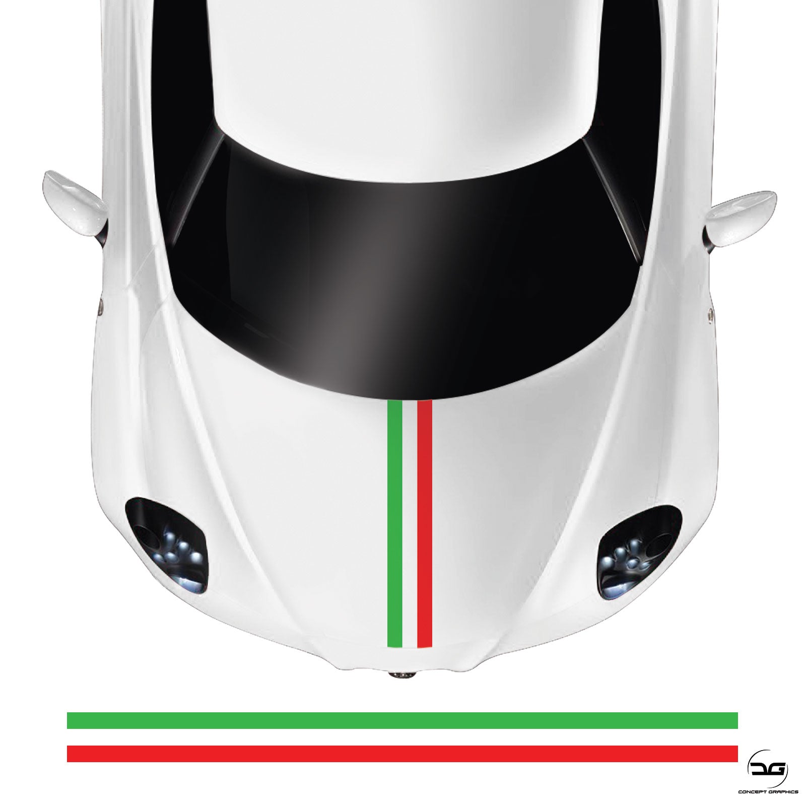 Italian Flag Bonnet Stripe Sticker For Italian Cars | Concept Graphics