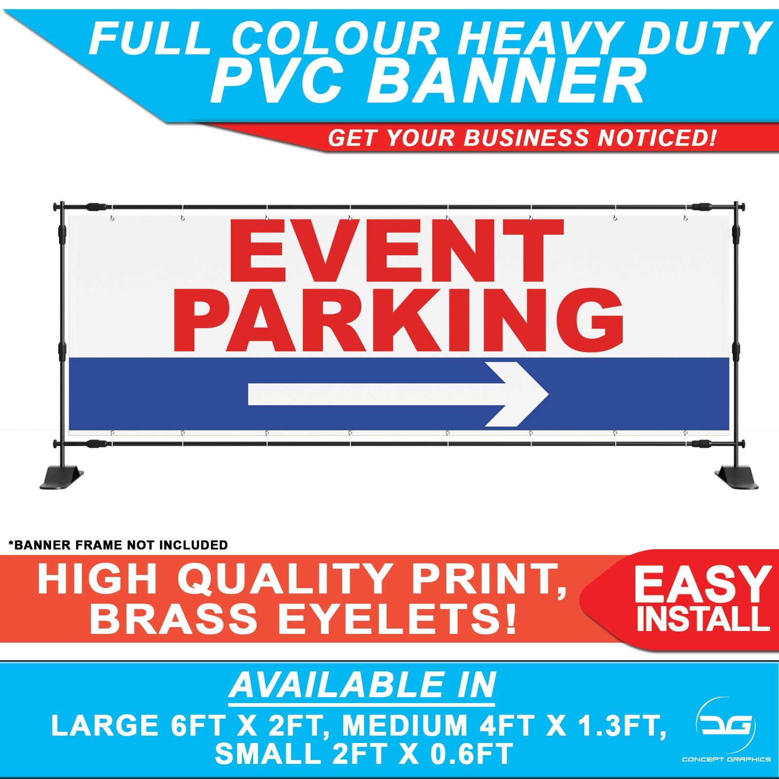 Event Parking Custom Arrow PVC Banner Sign| Concept Graphics