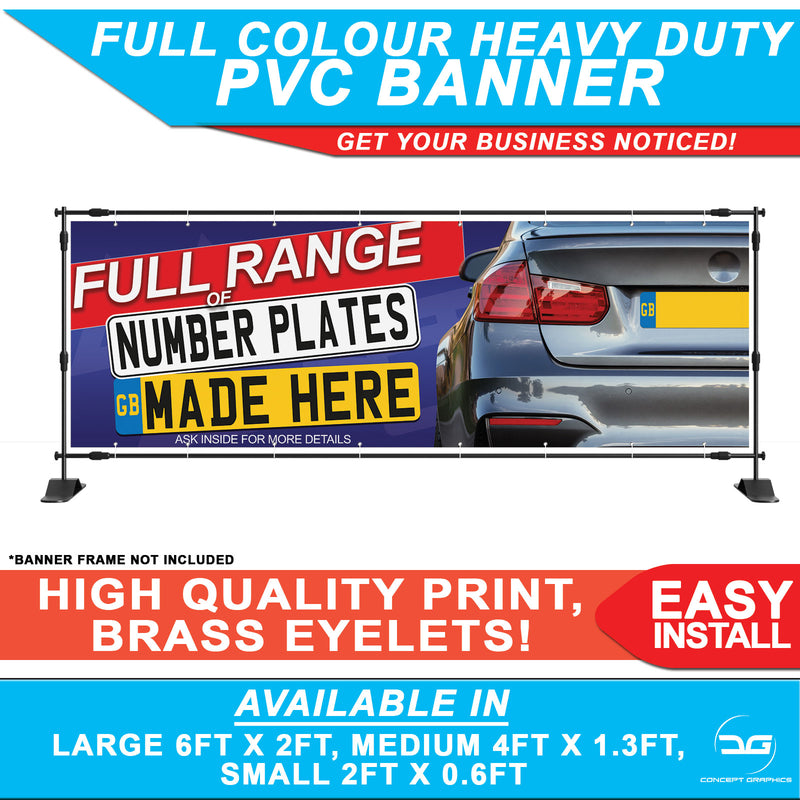 Number Plates Made Here Motor Shop PVC Banner Sign