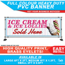 Ice Cream Lollies sold here banner signs 