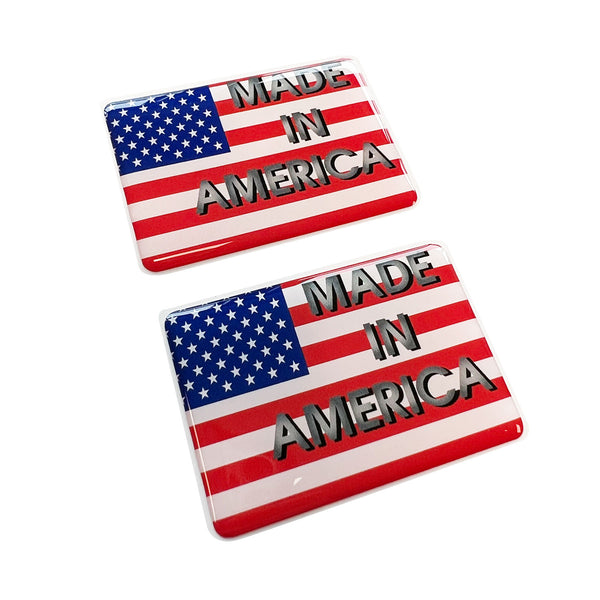 2x Made In America USA Flag 3D Domed Gel Sticker Badges