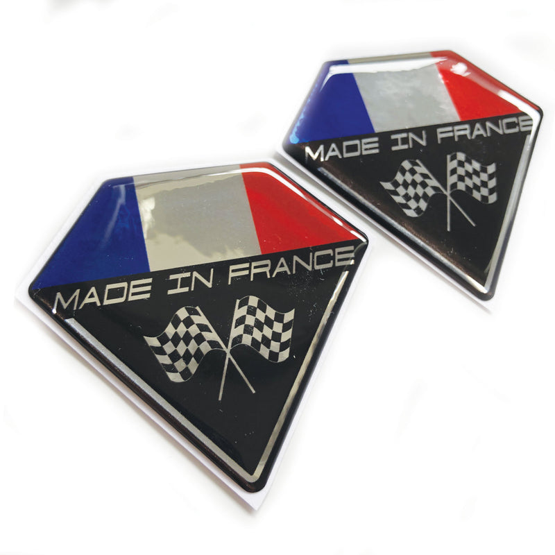 Made In France Flag Chrome Wing Shield Domed Gel Decal Sticker Badges