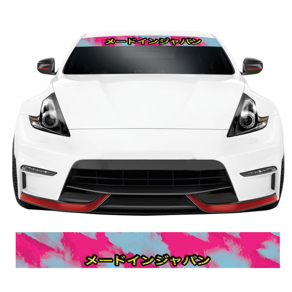 Made in Japan Kanji Pink / Blue Camo JDM Euro DUB Car Windscreen Sunstrip Banner Sticker
