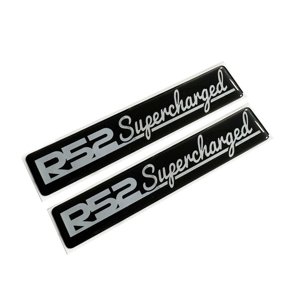 x2 R52 Supercharged Signature Chrome Domed Gel Badges Mini Cooper