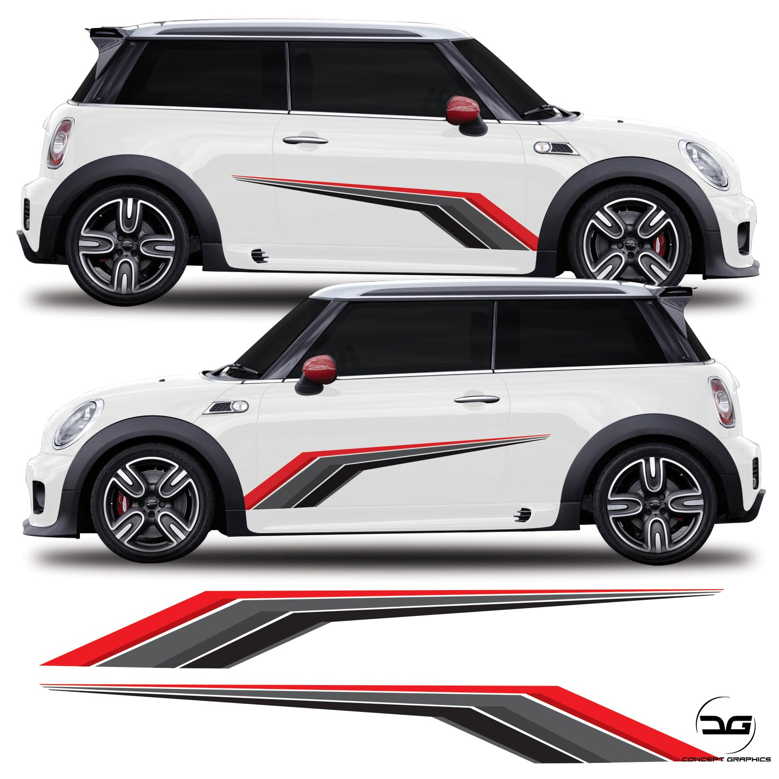 Mini R53 R56 F56 Racing Side Stripe Vinyl Stickers | Concept Graphics
