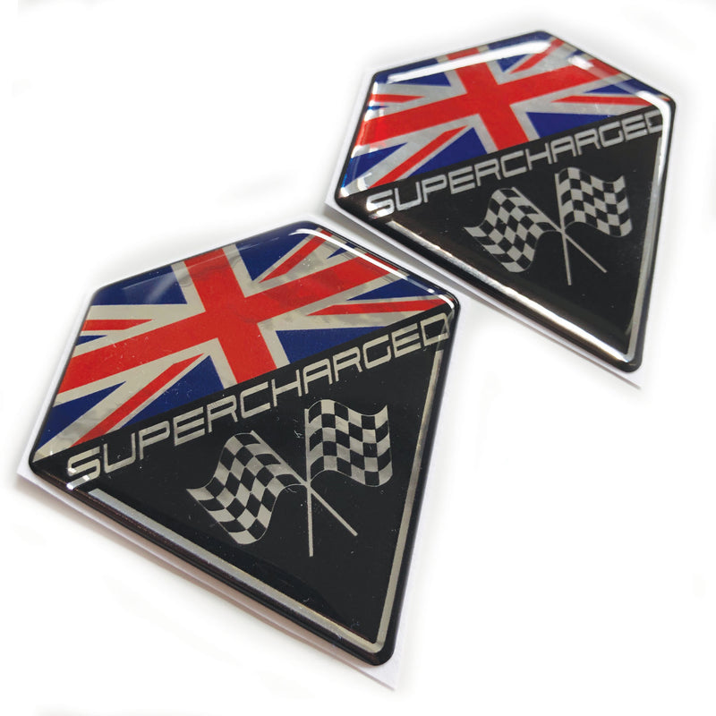 Supercharged Union Jack Car Chrome Domed Gel Badge Wing Fits Mini Cooper R53