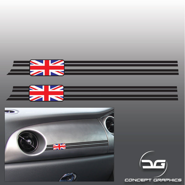 2x R53 Mini Cooper S JCW, GP Union Jack Colour Dashboard Vinyl Decal Stickers 