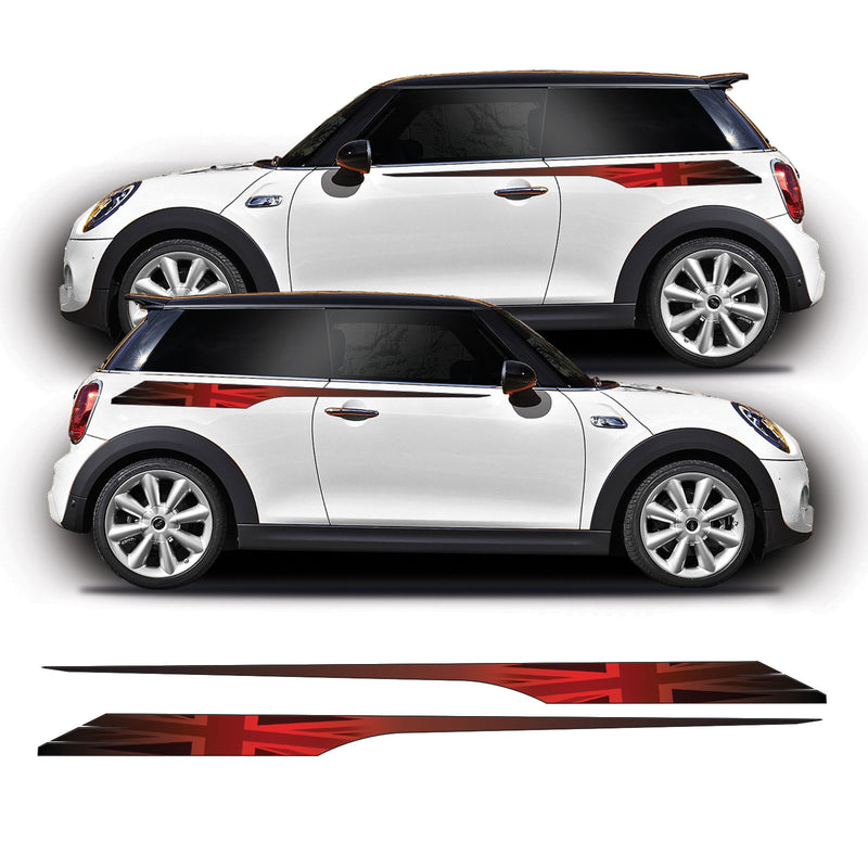 Red Union Jack Side Stripe Graphic Stickers For F56 Mini Cooper S, JCW, Works