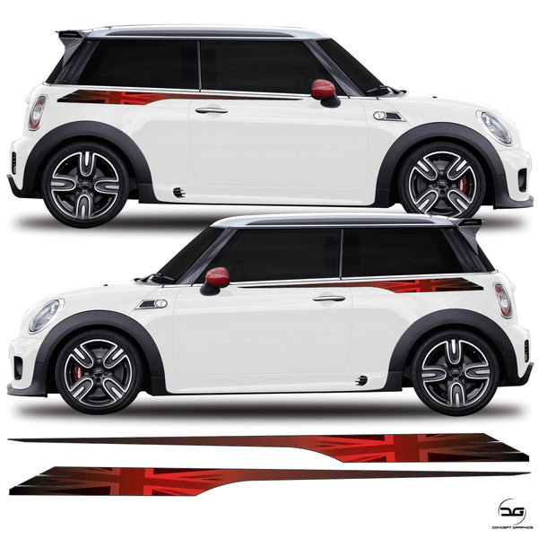 Red Union Jack Side Stripe Graphic Stickers For R56 Mini Cooper S, JCW, Works