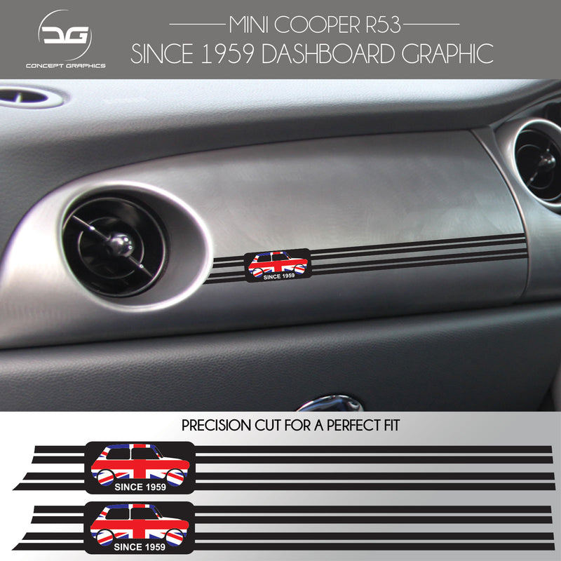 2x Mini Cooper S R53 Since 1959 JCW GP Union Jack Dashboard Vinyl Decal Stickers