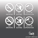 2x No Smoking, Eating, CCTV Warning Taxi Vinyl Decal Stickers