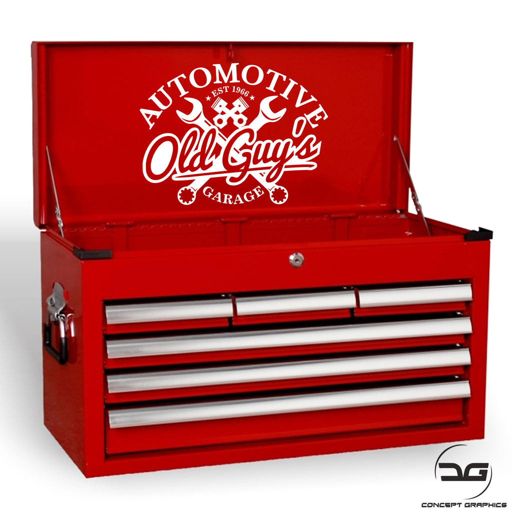 Old Guys Garage Automotive Tool Box Decal Sticker | Concept Graphics