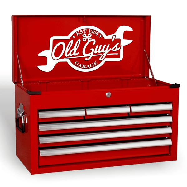 Old Guys Garage Funny Novelty Joke Mechanics Tool Box Vinyl Decal Sticker