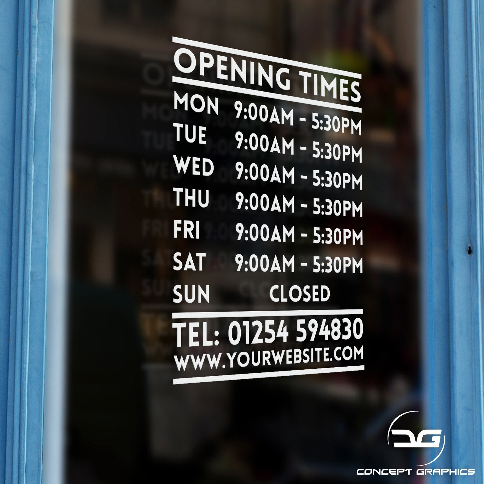 Custom Personalised Business Hours Vinyl Decal Sign | Concept Graphics
