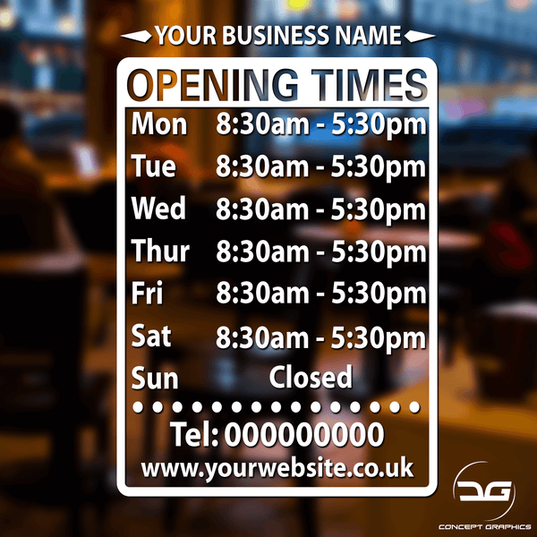 Open Time Personalised Business Opening Times/Hours Signs | Concept Graphics