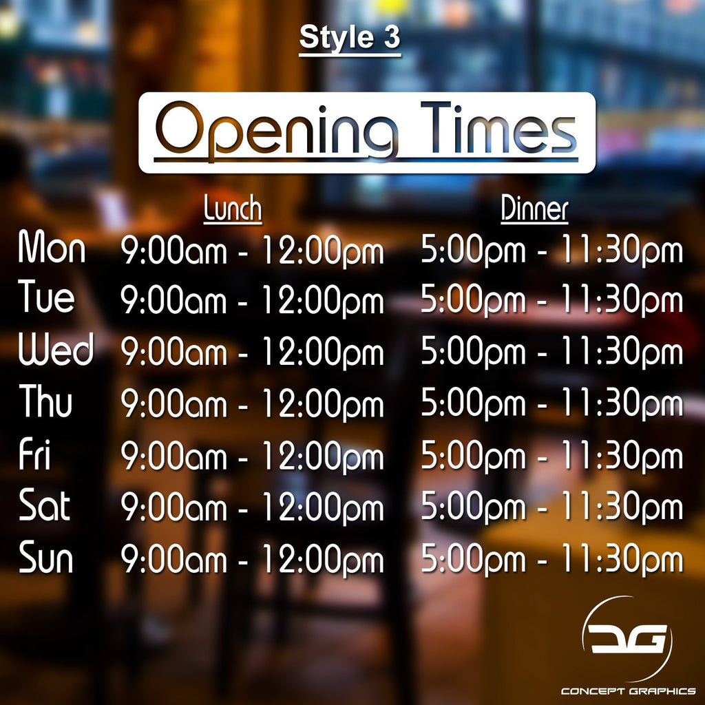 Lunch & Dinner Personalised Opening Hours Sign | Concept Graphics