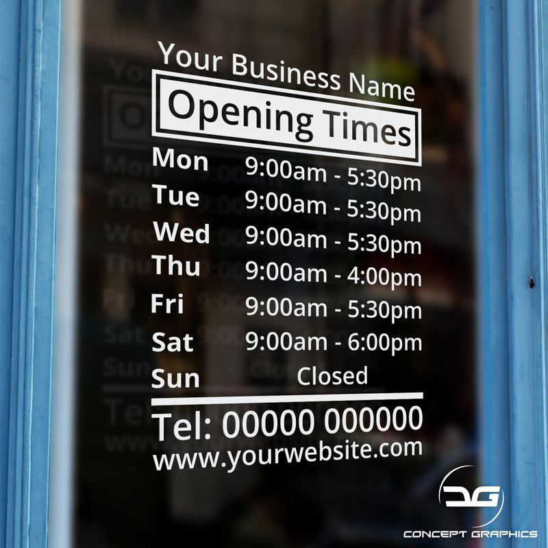 Opening Times Sign With Business Name Door Example