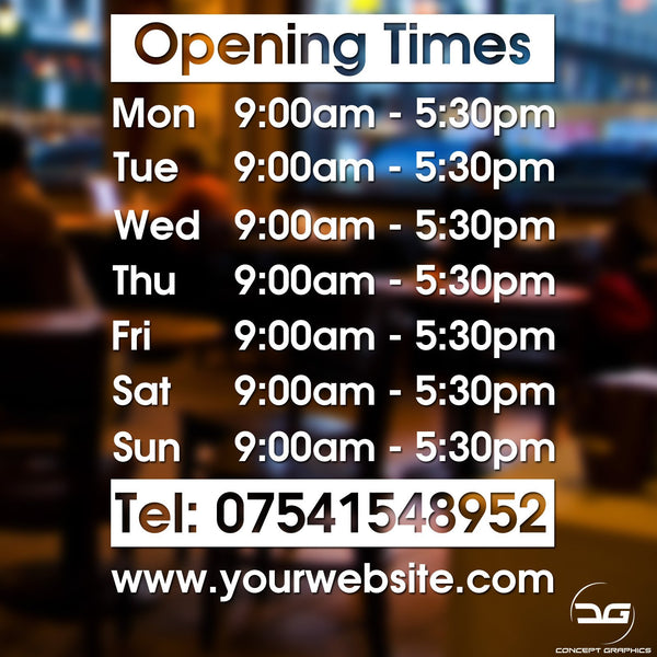 Custom Personalised Opening Times Window Sign Sticker