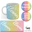 Custom Personalised Name Printed Spectrum Pastel Glitter Effect Coffee Mug Cup 