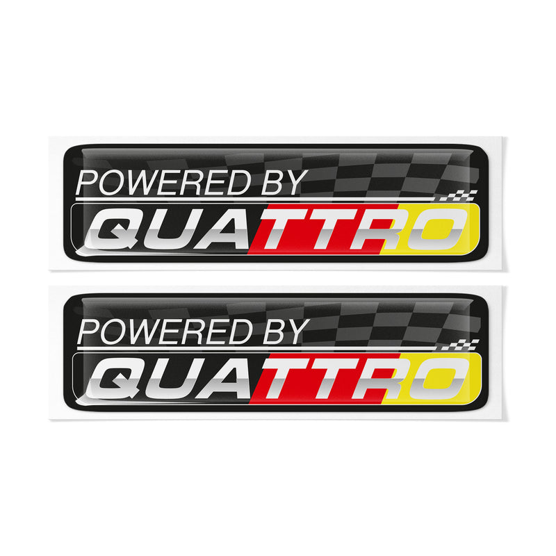Powered By Quattro Chrome Domed Gel Decal Sticker Badges Fits Audi