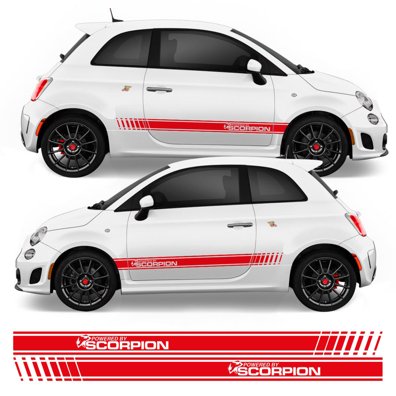 Powered By Scorpion Fiat 500 Abarth Side Stripe Vinyl Decal Stickers