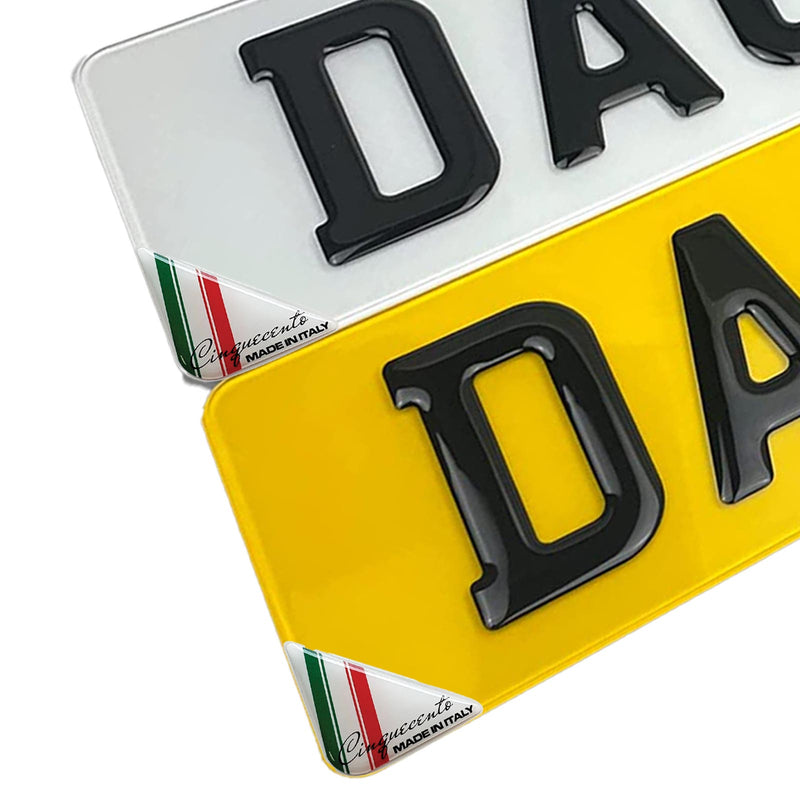 2x Cinquecento Flag Car Number Plate Corner 3D Domed Gel Badges Fiat Abarth