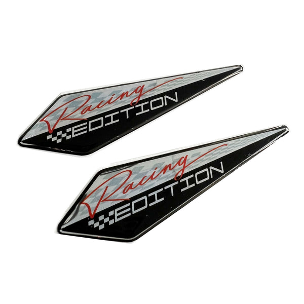 2x Racing Edition Chrome 3D Domed Gel Sticker Badges