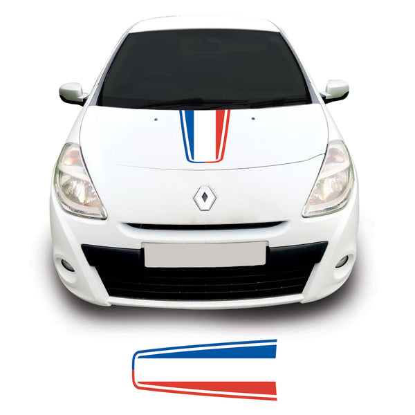 Renault Clio Mk3 2009 Onwards French Flag Bonnet Racing Stripe Vinyl Decal Sticker Graphic