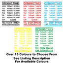 Shop Window Opening Times Hours Vinyl Decal Sticker Sign Colour Examples