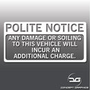 Polite Notice Damage Or Soiling Warning Taxi Cab Uber Car Vinyl Decal Sticker
