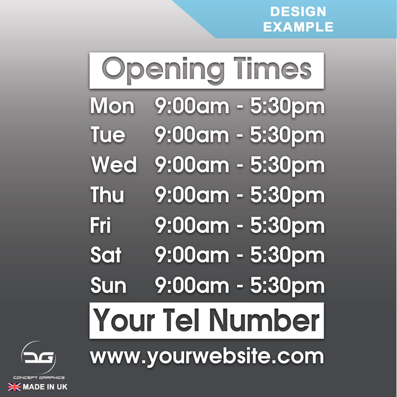 Personalised Wall Mounted Acrylic Opening Time Sign | Concept Graphics