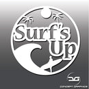 Surfs Up Funny Novelty Surfing Vinyl Decal Sticker