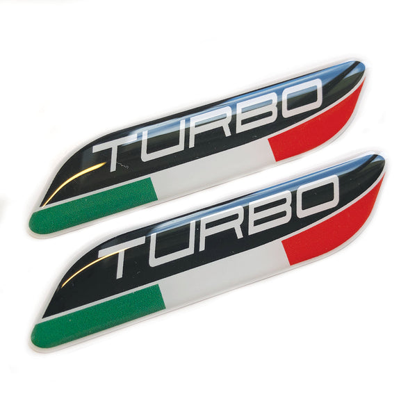 Turbo Italian Flag 3D Domed Gel Decal Sticker Wing Badges Fits Fiat Alfa