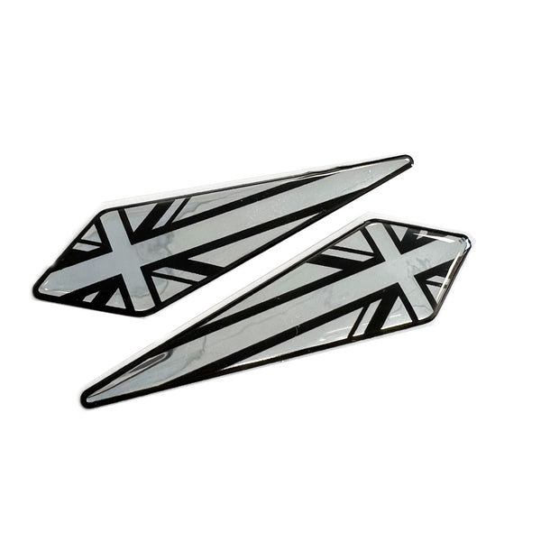 2x Union Jack Wing Chrome 3D Domed Gel Sticker Badges