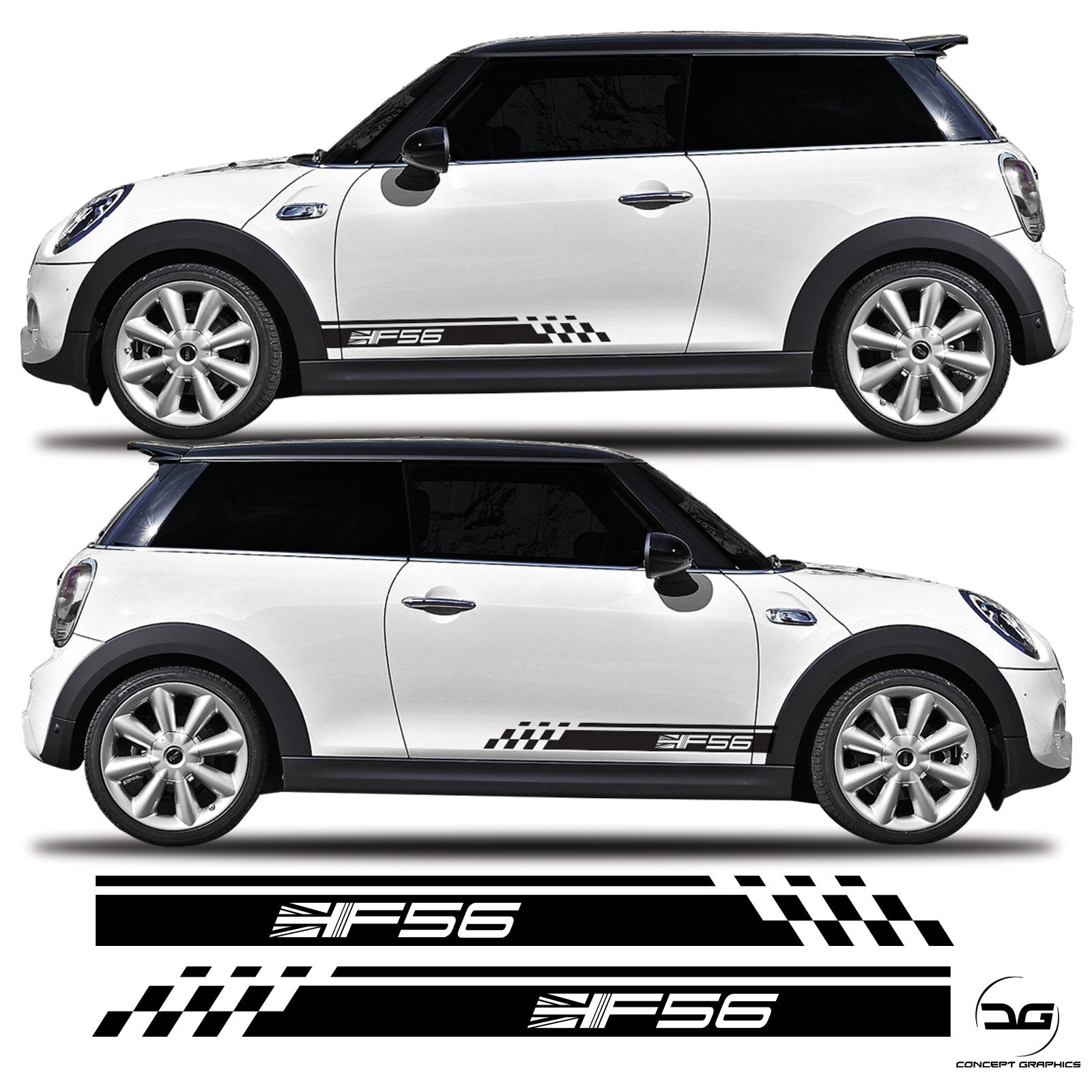 Mini Cooper F56 Union Jack Side Stripe Graphic Kit | Concept Graphics