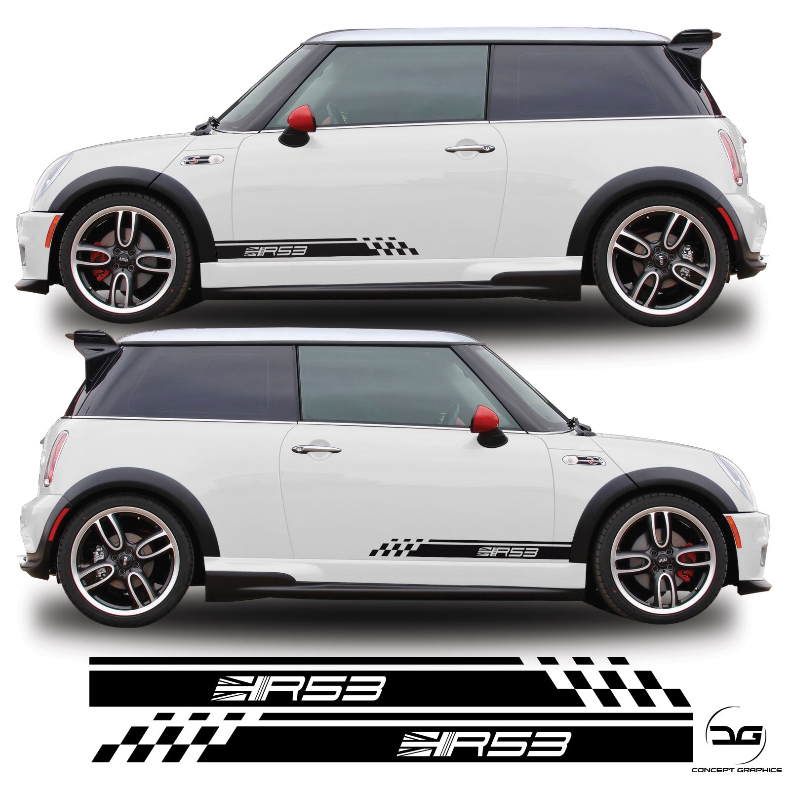 Mini Cooper S R53 Union Jack Side Stripe Stickers | Concept Graphics