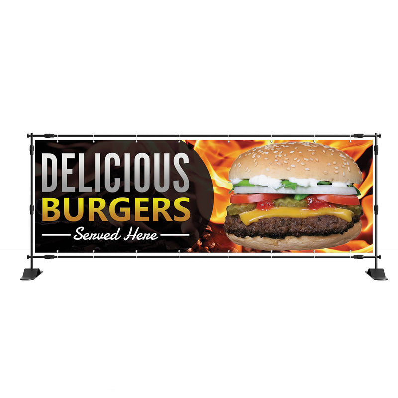 Delicious Burgers Served Here Takeaway banner advert outdoor pvc sign