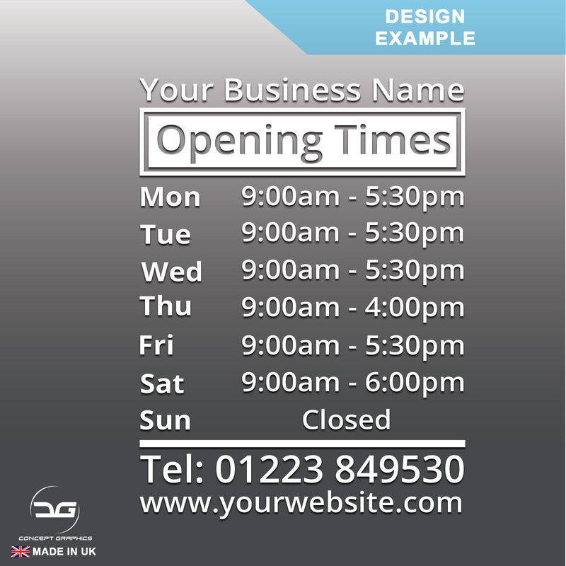 Custom Wall Mounted Acrylic Opening Times Sign | Concept Graphics