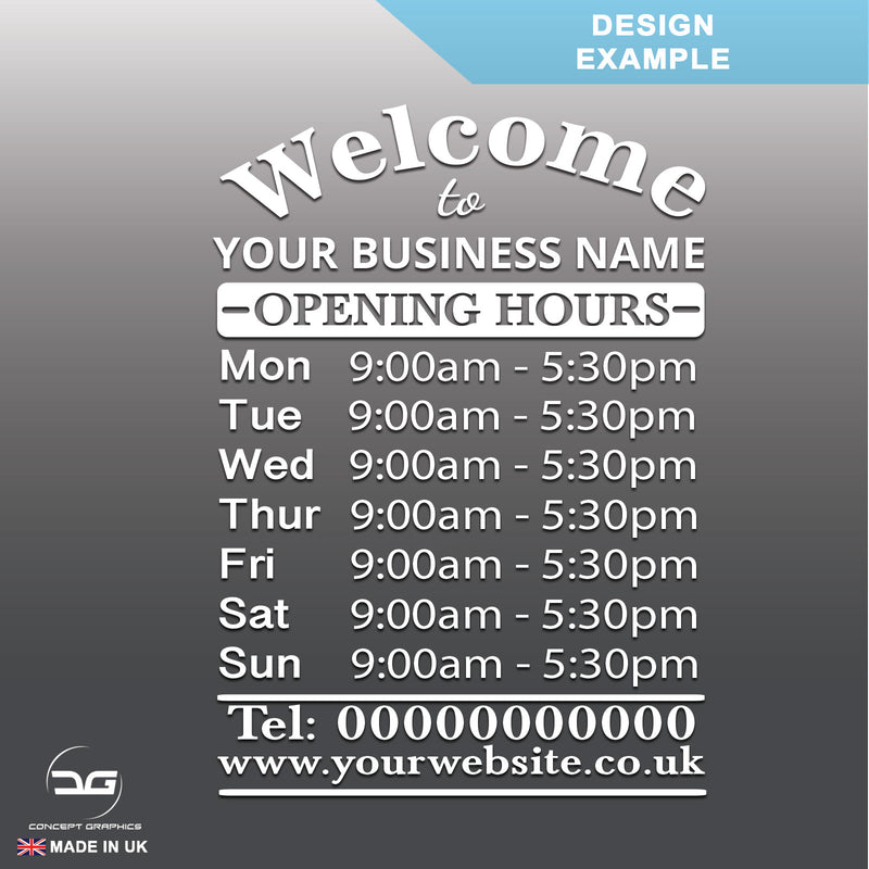 Welcome Business Wall Mounted Opening Times Sign Design
