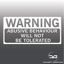 Warning Abusive Behaviour Will Not Be Tolerated Taxi Vinyl Decal Sticker